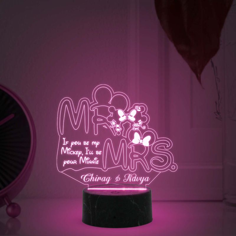 3D Illusion Mr and Mrs Led Night lamp with Multicolored Light Customized with Name Gift for Husband Wife